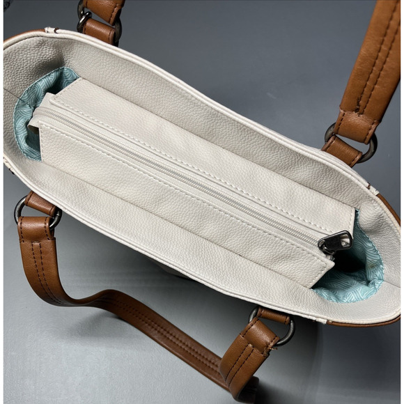 The Sak Leather Ashby Satchel Colorblock Large Tote Bag Shoulder Purse Zip Top - Picture 4 of 11